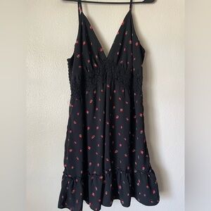 Liberty Love Black Dress with Red Strawberry Pattern